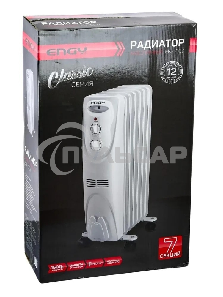Обогреватель масляный Engy EN-1307 (7 секций) белый, 1500 Вт, 15 м2, термостат
