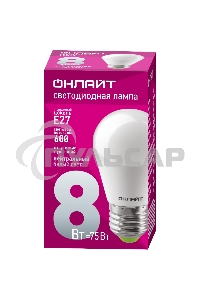 Лампа светодиодная ОНЛАЙТ 71627 OLL-G45-8-230-4K-E27 8Вт шар 4000К белый E27 600лм 176-264В