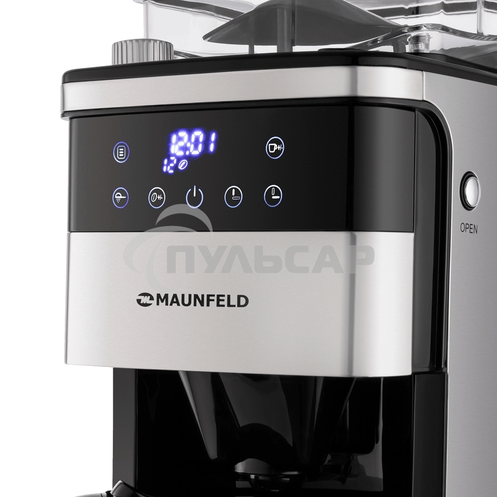Кофеварка капельная Maunfeld MF-723S нержавеющая сталь, исп. кофе - зерновой/молотый, 1.5 л, 1050 Вт.