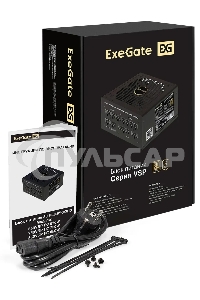 Блок питания 650W ExeGate 80 PLUS® GOLD 650VSP FС (ATX3.0, APFC, КПД 90% (80 PLUS Gold), 120мм fan, 24pin, 2x(4+4)pin, PCIE5.0/12VHPWR, 2xPCI-E, 6xSATA, 3xIDE, 1xFDD, Full Cable Management, black, Color box)