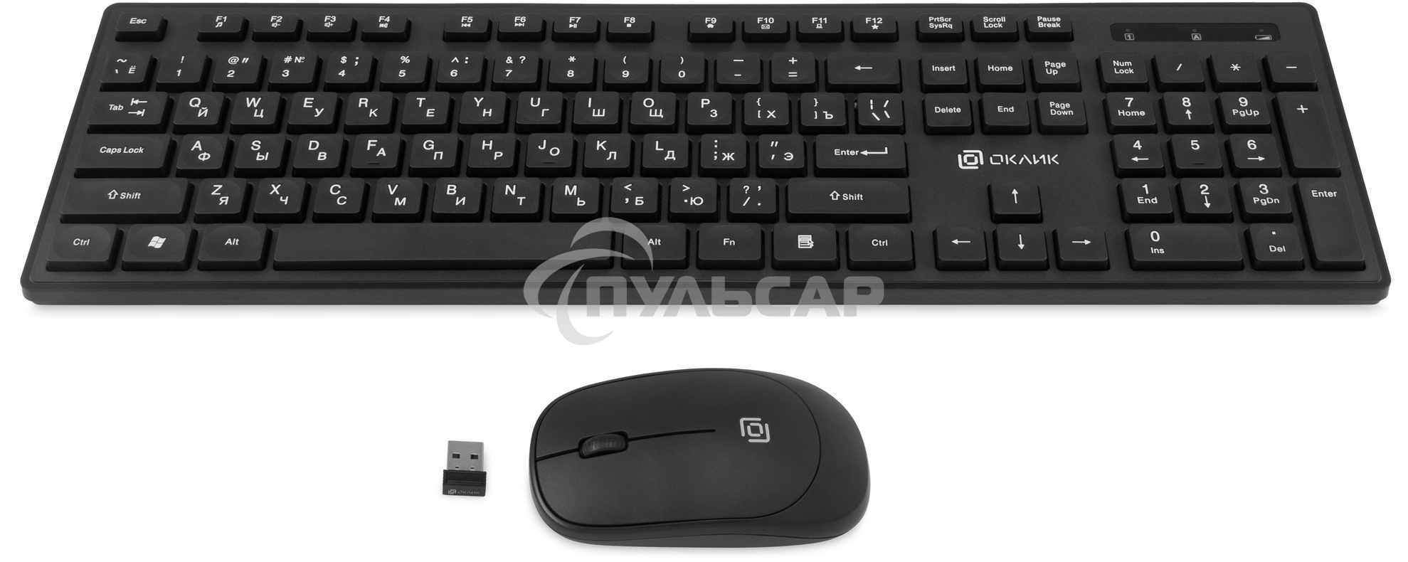 Комплект клавиатура + мышь Оклик S255W клав:черный мышь:черный USB беспроводная Multimedia (1909361)