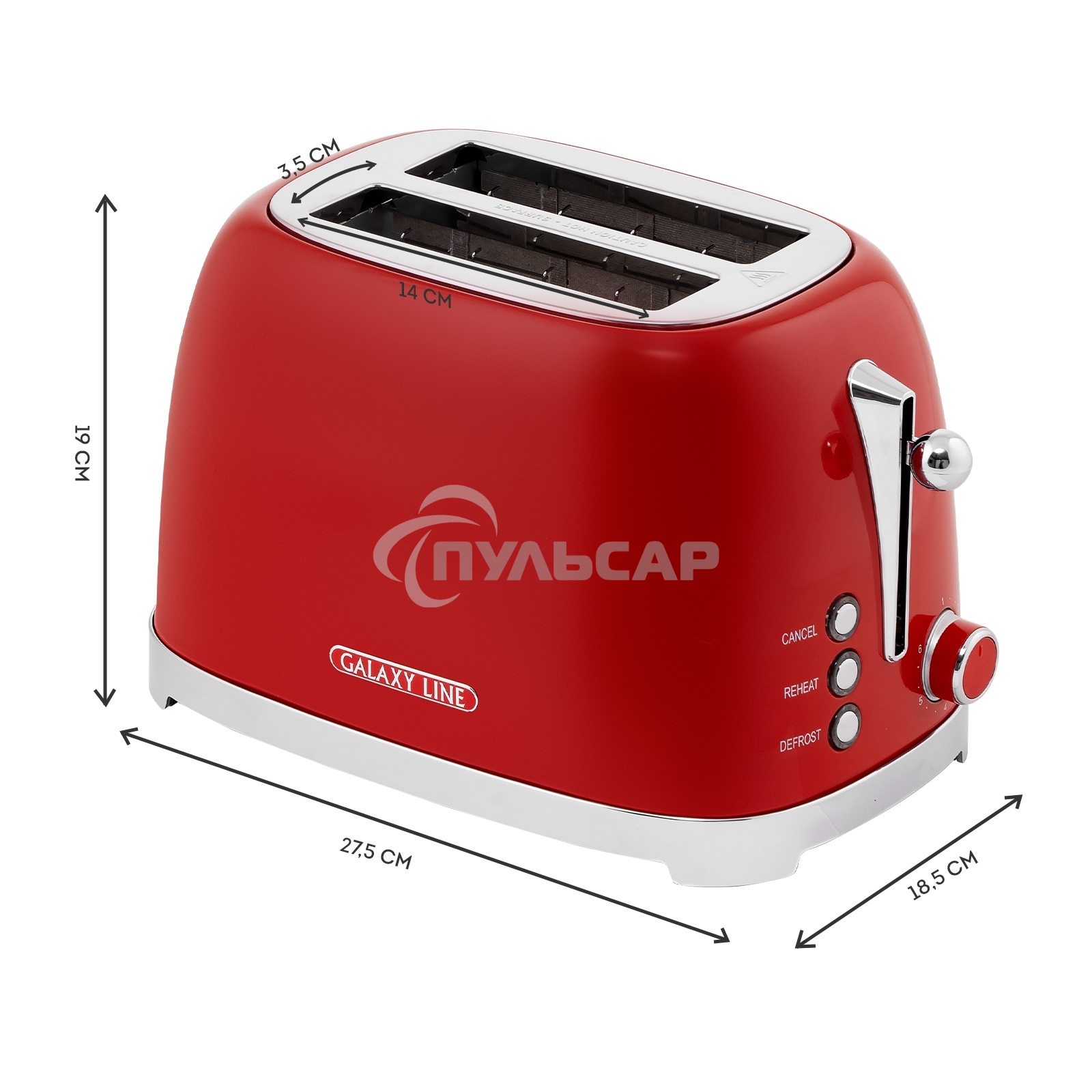 Тостер Galaxy Line GL 2919 900Вт красный