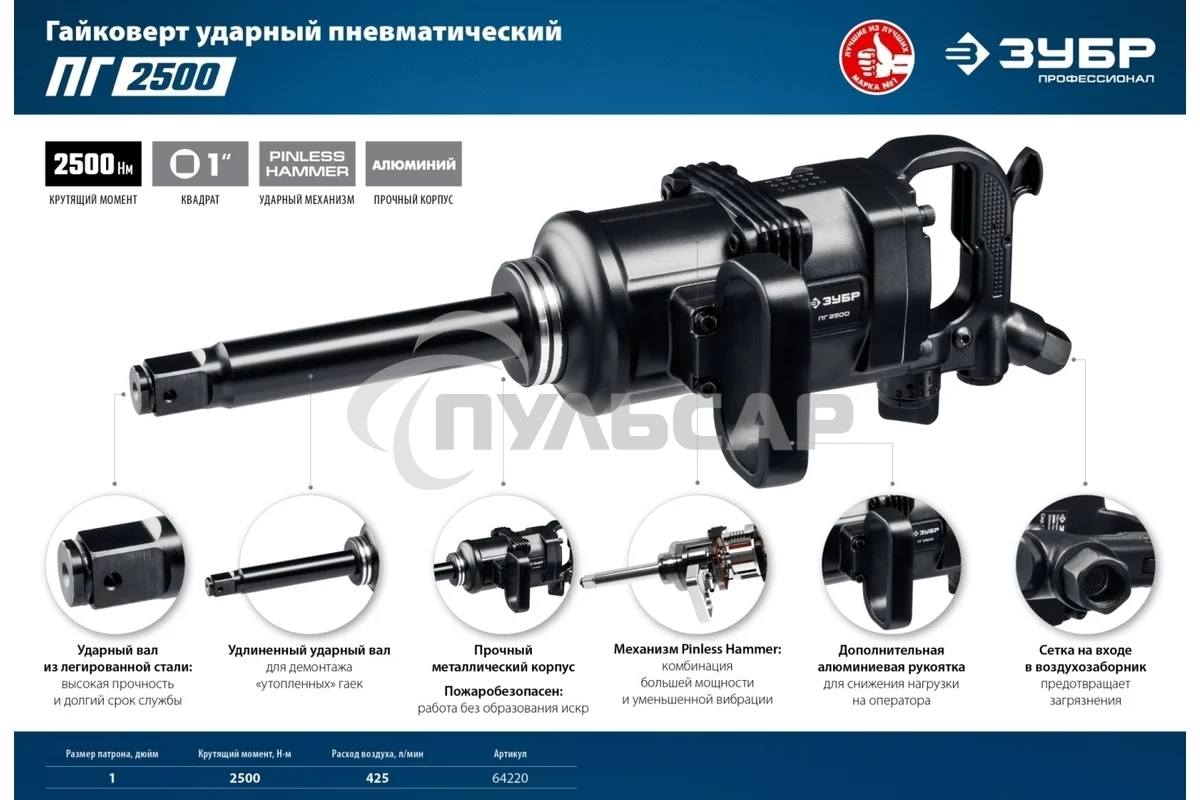 ГайковертЗУБР ПГ-2500 ударный пневматический, 1
