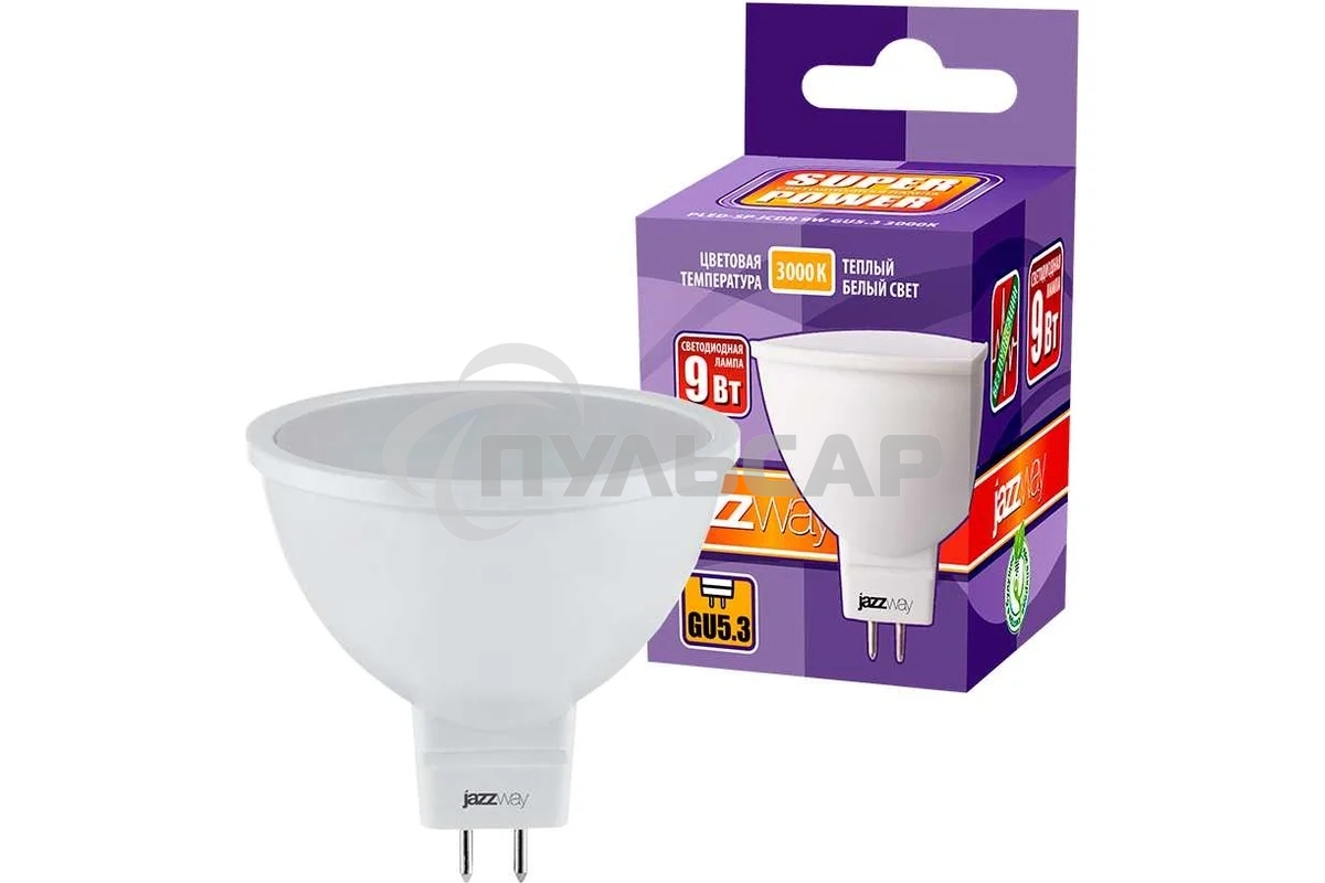 Лампа светодиодная JazzWay 2859754A PLED-SP JCDR 9 Вт 3000 К тепл. белый  GU5.3 720 лм 230В