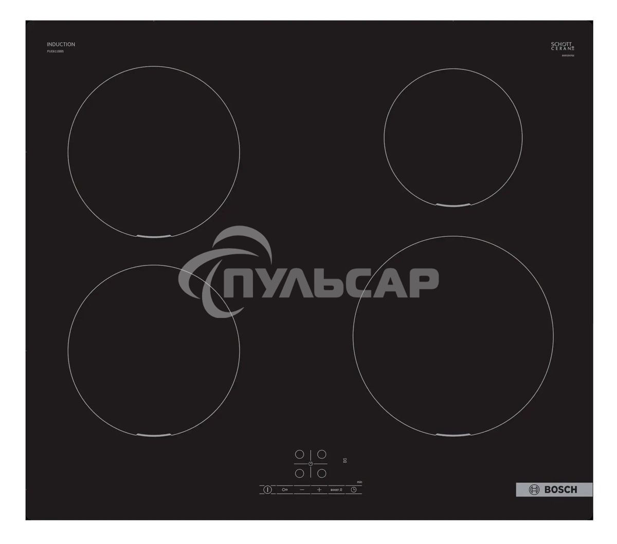 Индукционная варочная панель Bosch Serie 4 PUE611BB5E, индукционные, независимая, черный