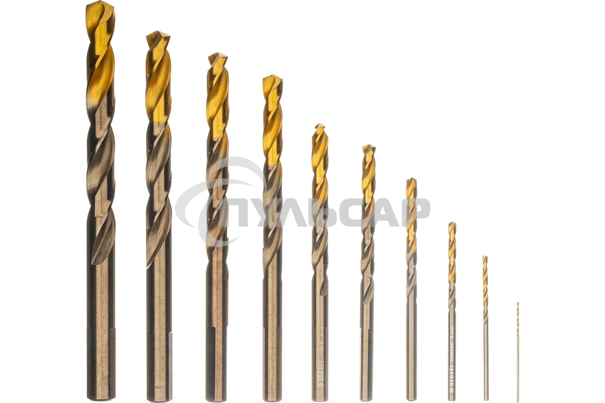 Набор сверл по металлу Denzel 1-10 мм, Р6М5К8-TiN, Golden Tip, 10 шт 723005