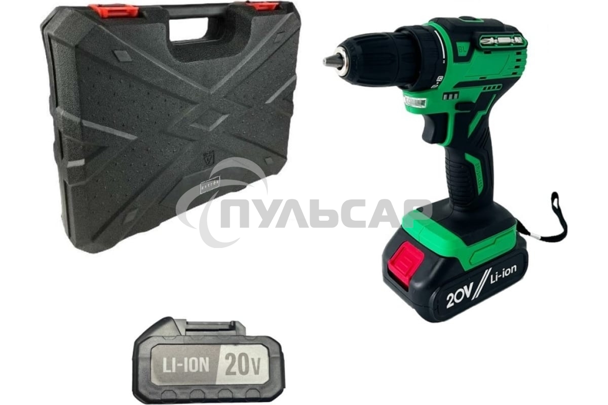 Дрель-шуруповерт Zitrek Greenpower 20 Pro 063-4061, Аккумуляторная, 20В, 2 АКБ, Кейс