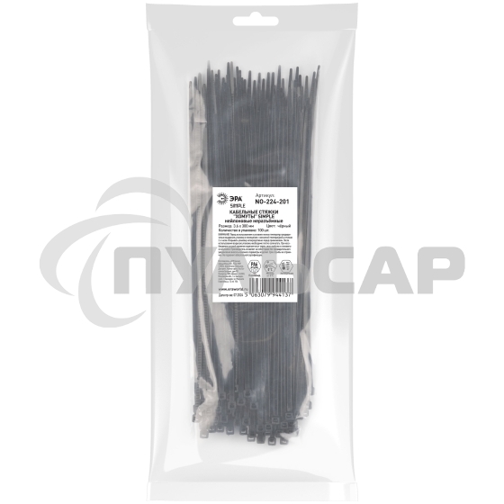 Хомут кабельный Simple 3.6х300 NO-224-201 черный (уп.100 шт) Эра Б0066036