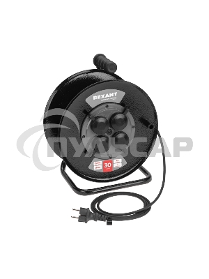 Удлинитель силовой Rexant КГ на катушке 4 гнезда, с/з, 30м, 3х1,5мм², IP44 c защитными крышками, металлическая катушка