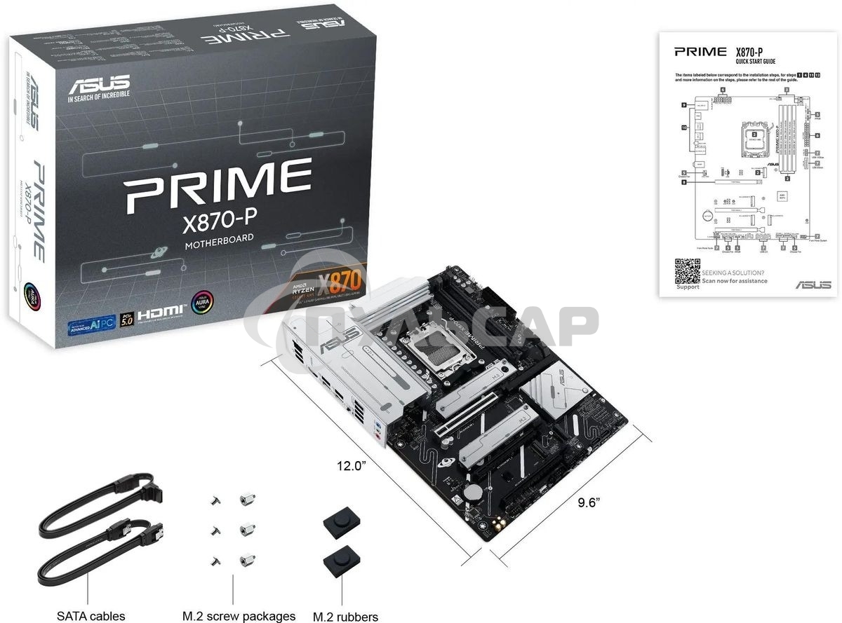 Материнская плата ASUS PRIME X870-P, AM5, AMD X870, 4xDDR5, 2xSATA, 4xM.2, 1xPCIe 5.0 x16, 2xPCIe 4.0 x1, 1xHDMI, 2xUSB-C, 1x 2.5Gb LAN, 4xUSB-A 3.2 Gen 1, 1xUSB-A 3.2 Gen 2, 4xUSB-A 2.0, 3x3.5 мм, 7.1, ATX