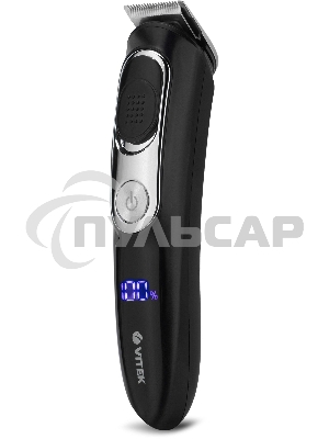 Триммер Vitek VT-2549 BK Питание сеть/аккумулятор. Встроенная аккумуляторная батарея Li-ion 700 mAh 3,7V. Время зарядки 90мин. Время автономной работы 45мин. Влажная очистка. Детальный триммер. Индикатор зарядки. ЖК дисплей с индикацией процента зарядки б