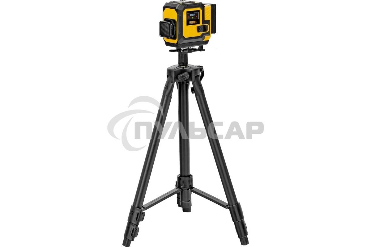 Лазерный уровень мультипризменный Denzel DLV-360-3T, 30 м, зеленый луч, Li-Ion 2,4 Aч, штатив