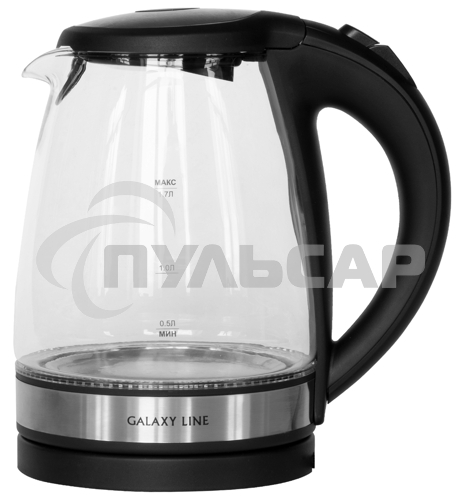Чайник электрический Galaxy Line GL 0560, черный, стекло, 2200 Вт, 1,7 л, LED-подсветка