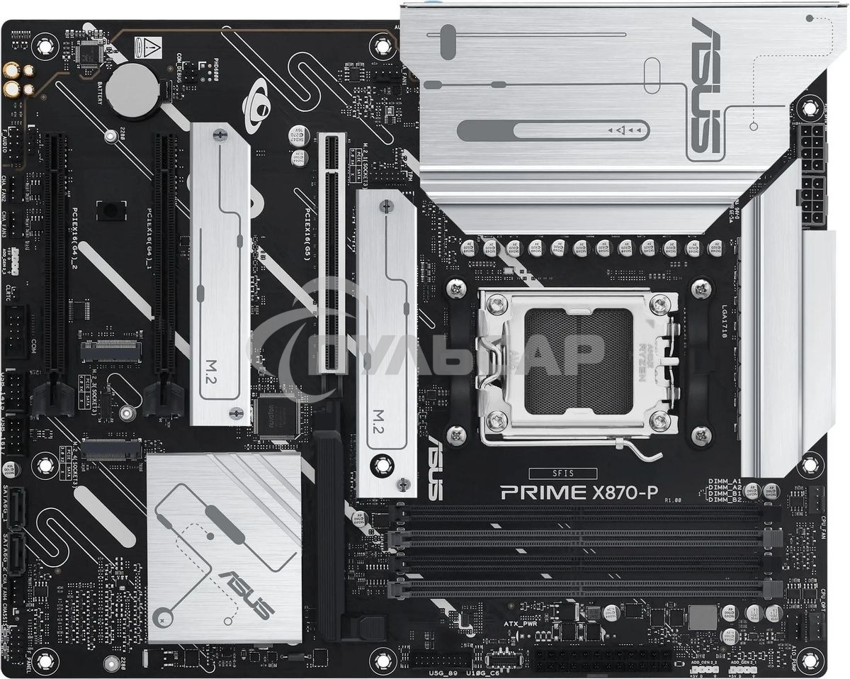 Материнская плата ASUS PRIME X870-P, AM5, AMD X870, 4xDDR5, 2xSATA, 4xM.2, 1xPCIe 5.0 x16, 2xPCIe 4.0 x1, 1xHDMI, 2xUSB-C, 1x 2.5Gb LAN, 4xUSB-A 3.2 Gen 1, 1xUSB-A 3.2 Gen 2, 4xUSB-A 2.0, 3x3.5 мм, 7.1, ATX