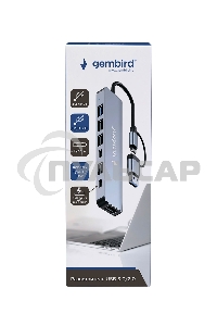 Разветвитель USB3.0/2.0 Gembird UHB-C445, USB3.0, 4хUSB2.0, Type-C, с доп.питанием (порт Type-C), кабель Type-C/USB 17см, алюминий, коробка