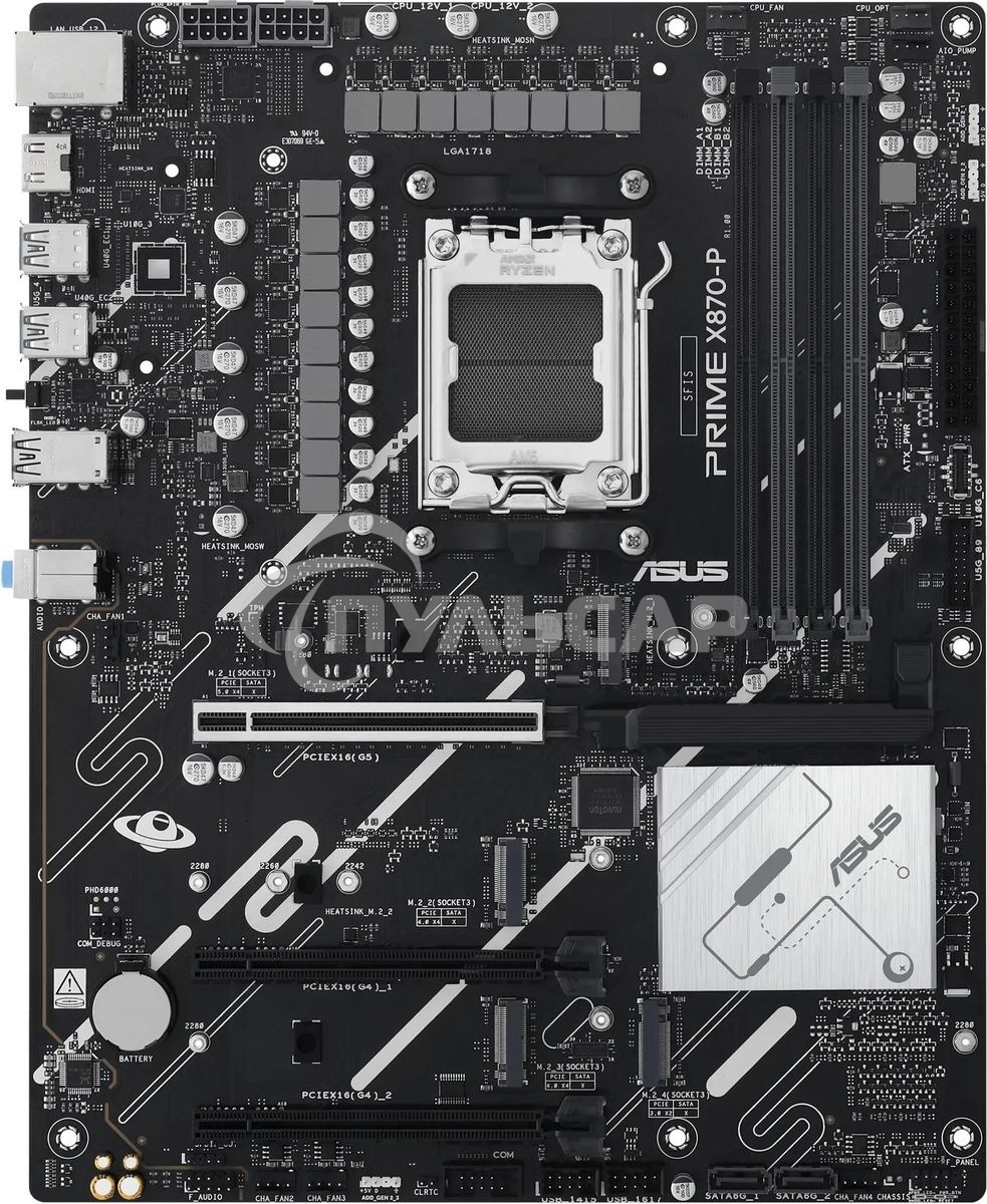Материнская плата ASUS PRIME X870-P, AM5, AMD X870, 4xDDR5, 2xSATA, 4xM.2, 1xPCIe 5.0 x16, 2xPCIe 4.0 x1, 1xHDMI, 2xUSB-C, 1x 2.5Gb LAN, 4xUSB-A 3.2 Gen 1, 1xUSB-A 3.2 Gen 2, 4xUSB-A 2.0, 3x3.5 мм, 7.1, ATX