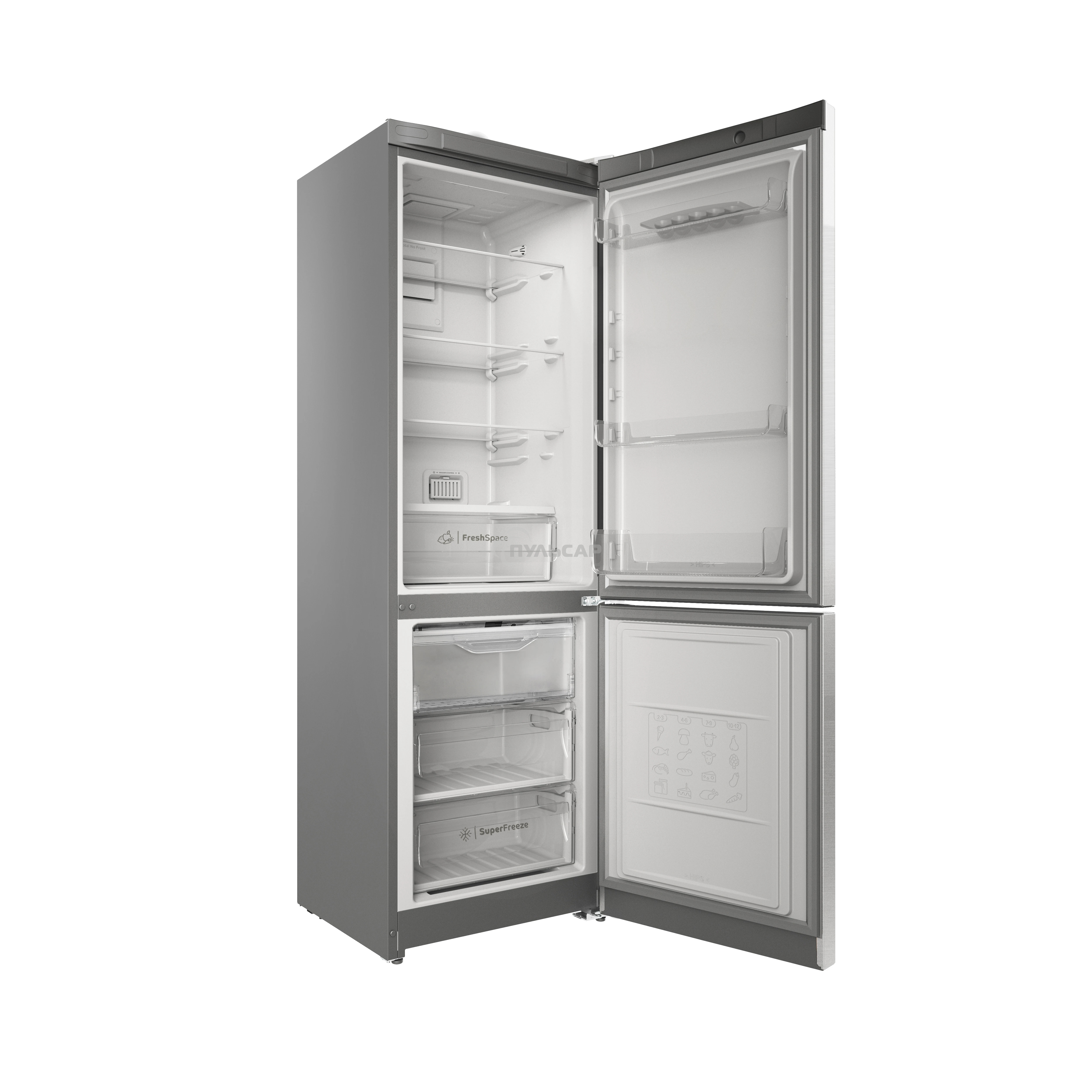 Холодильник Indesit ITS 5180 XB нержавеющая сталь двухкамерный 220/78л морозилка снизу, No Frost