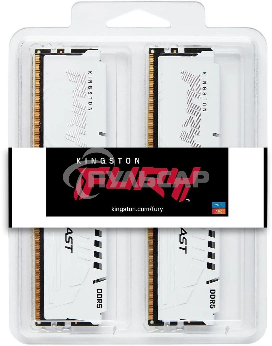Оперативная память Kingston Fury Beast, DDR5, 32Gb (2x16Gb), 6000MHz, CL30, DIMM, с радиаторами, белый