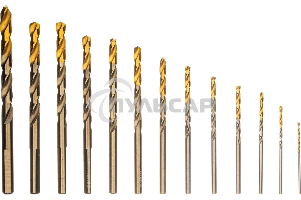 Набор сверл по металлу Denzel 1,5-6,5мм, Р6М5К8-TiN, Golden Tip, 13 шт 723006