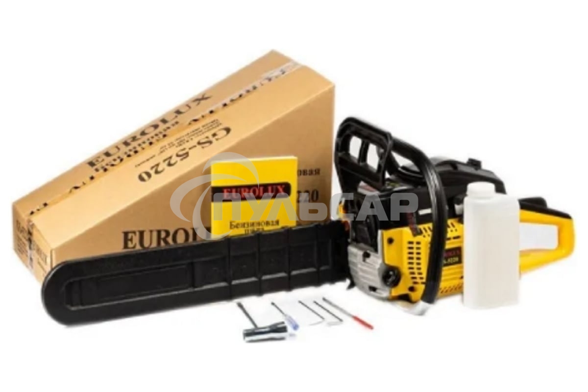Бензопила Eurolux GS-5220 2400 Вт,Длина шины мм / дюймы 505 / 20” Объем двигателя см3 52 70/6/8