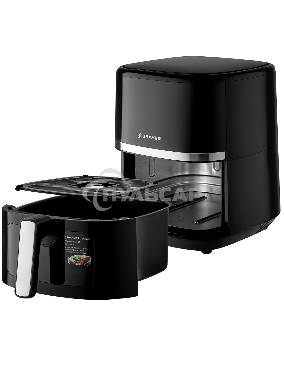 Аэрогриль BRAYER BR2033 черный, 1350 Вт, 6 л, упр. - сенсор, программ - 8