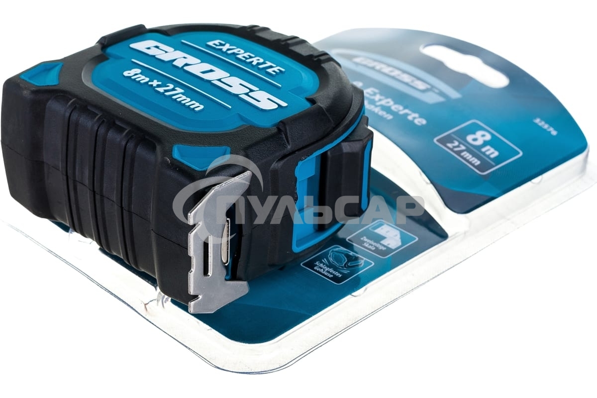 Рулетка Experte, 8 м x 27 мм, двухкомпон. корпус, магнит, двухстор. разметка, нейлон Gross