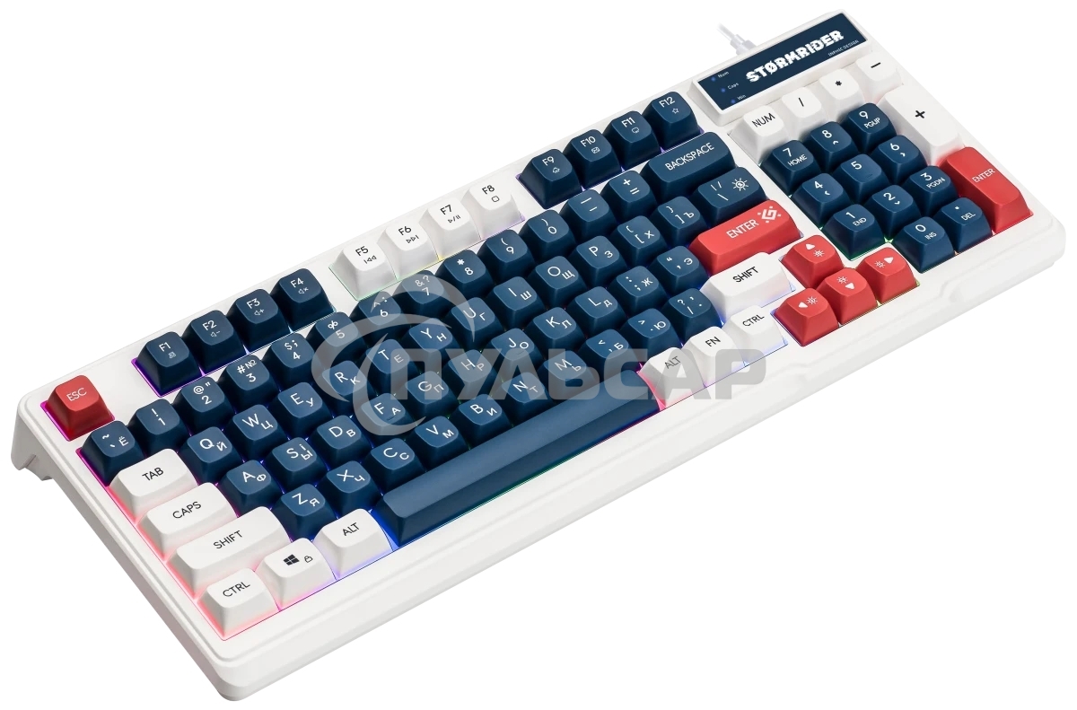 Клавиатура проводная игровая Defender Stormrider GK-425 RU,бел/син,94кн+FN,радуж,1.75м