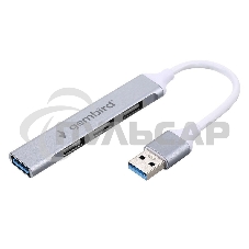 Разветвитель USB3.0/2.0 Gembird UHB-C206, USB3.0, 3xUSB2.0, кабель USB 10см, серебристый металл, пакет