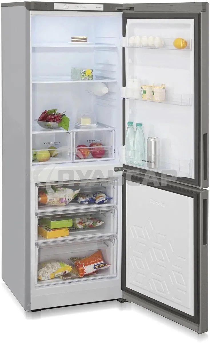 Холодильник Бирюса Б-M6033 металлик двухкамерный 210/100л морозилка снизу