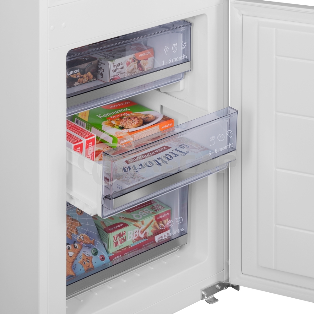 Встраиваемый холодильник Maunfeld MBF177SWGR Inverter белый двухкамерный 197/76 л, морозилка снизу, DeFrost