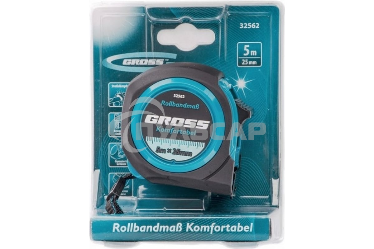 Рулетка Komfortabel, 5 м х 25 мм, обрезиненный корпус Gross