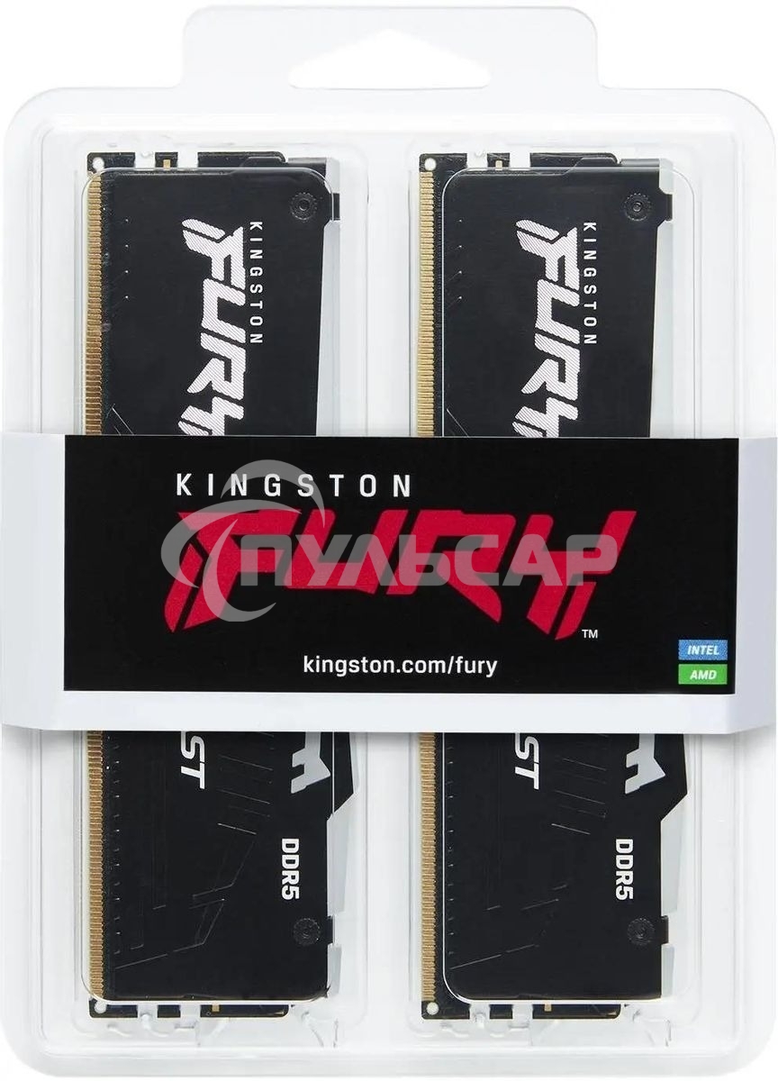 Оперативная память Kingston Fury Beast, DDR5, 16Gb (2x8Gb), 6000MHz, CL36, DIMM, с радиаторами, RGB, черный