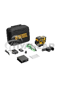 Лазерный уровень мультипризменный Denzel DLV-360-3C, 30 м, зеленый луч, Li-Ion 2,4 Aч, кейс