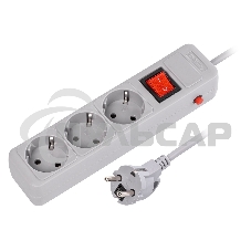 Сетевой фильтр 16А, 3500 Вт, 3 гнезда, без з/ш, с з/к, ПВС 3x1.0, 1,8 м, серый (SBSP-3-18-G)