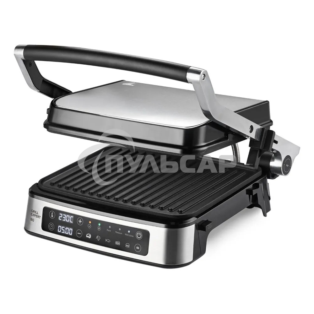 Электрический гриль BQ GR1008 Metallic Gray. Мощность:2200 Вт, Съемные пластины, Сенсорное управление, Две съемные пластины из литого алюминия с антипригарным покрытием, 5 автоматических режимов и возможнсть индивидуальной настройки, Крышка прибора открыв