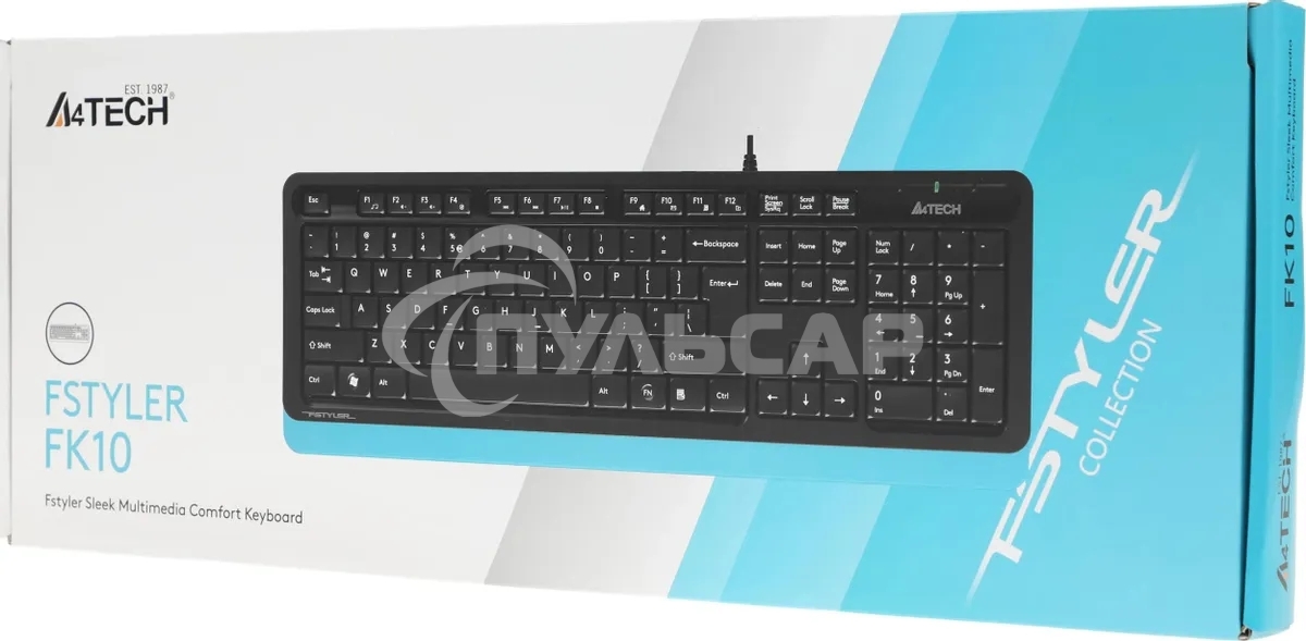 Клавиатура проводная A4Tech Fstyler FK10, USB, черный/синий