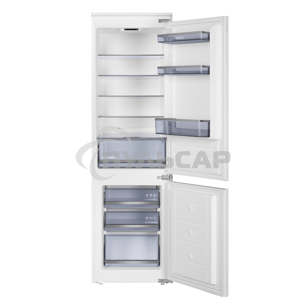Встраиваемый холодильник Maunfeld MBF177SWGR Inverter белый двухкамерный 197/76 л, морозилка снизу, DeFrost