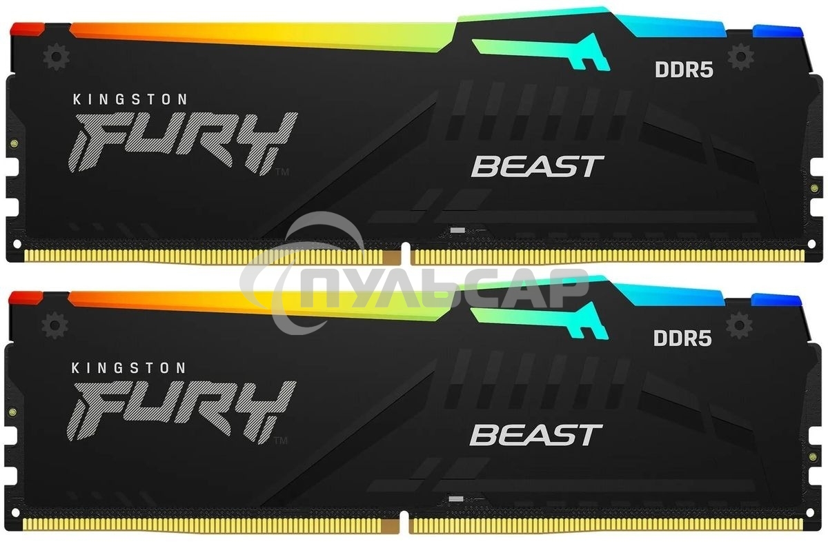 Оперативная память Kingston Fury Beast, DDR5, 16Gb (2x8Gb), 6000MHz, CL36, DIMM, с радиаторами, RGB, черный