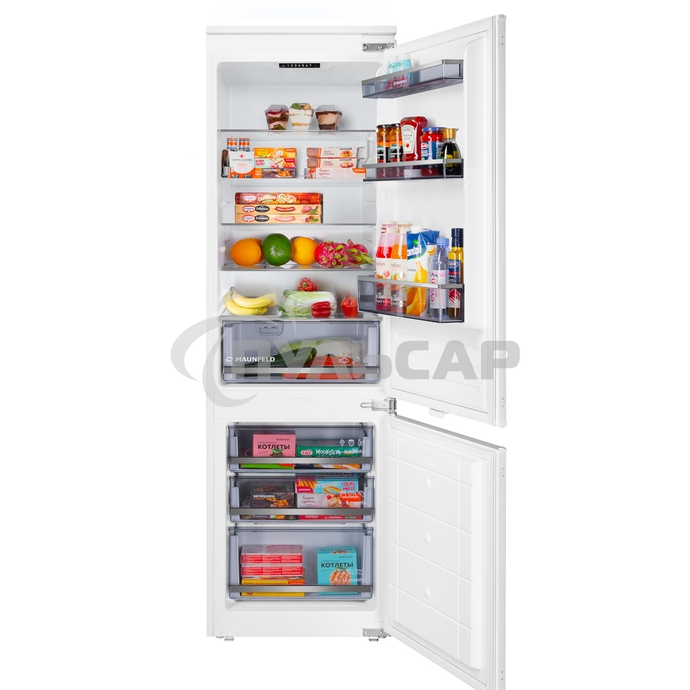 Встраиваемый холодильник Maunfeld MBF177SWGR Inverter белый двухкамерный 197/76 л, морозилка снизу, DeFrost