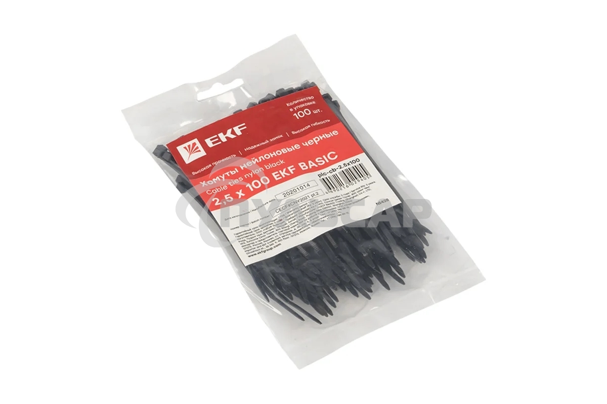 Хомут кабельный 2.5х100 нейл. черный (уп.100шт) EKF plc-cb-2.5x100