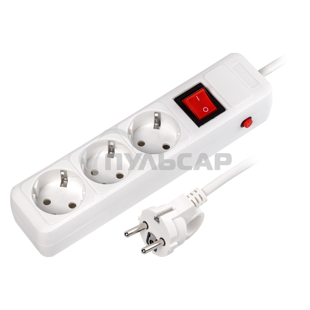 Сетевой фильтр 16А, 3500 Вт, 3 гнезда, без з/ш, с з/к, ПВС 3x1.0, 1,8 м, белый (SBSP-3-18-W)