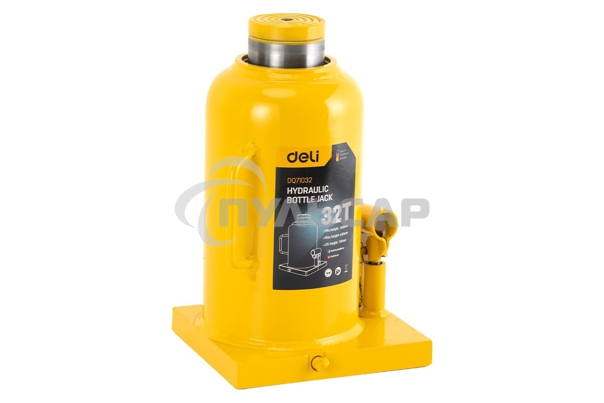 Домкрат бутылочный гидравлический Deli DQ71032 макс.грузоподъемность 32 т
