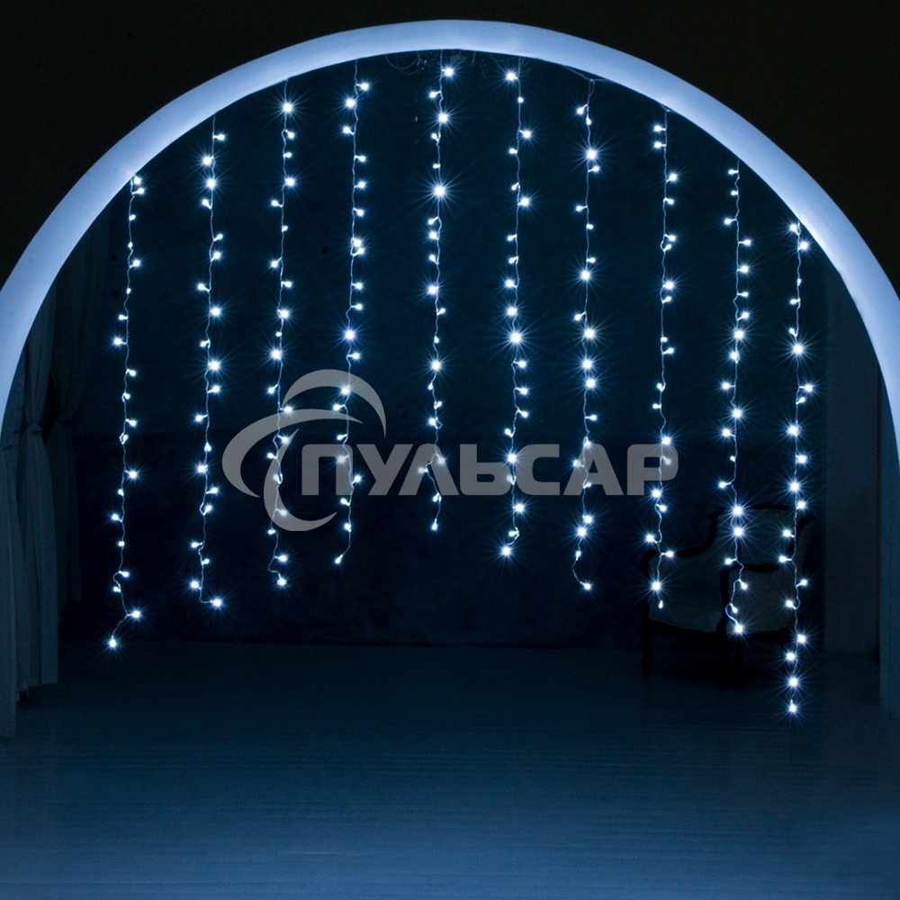 Гирлянда светод. Funray Занавес CL-200W, 2,1*1,5м, 200LED, хол.белый, прозрачный шн. 1,5м,220в, IP20