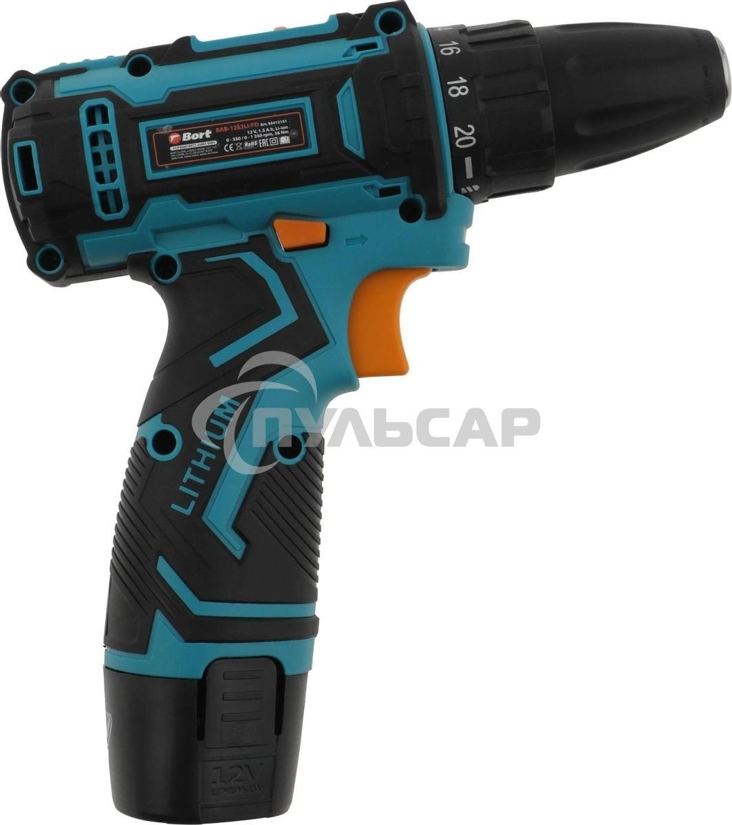 Дрель-шуруповерт Bort BAB-12x2Li-FD, Аккумуляторная, 12В, 2 АКБ