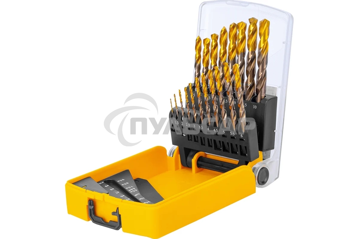 Набор сверл по металлу Denzel 1-10 мм, Р6М5К8-TiN, Golden Tip, 19 шт 723008