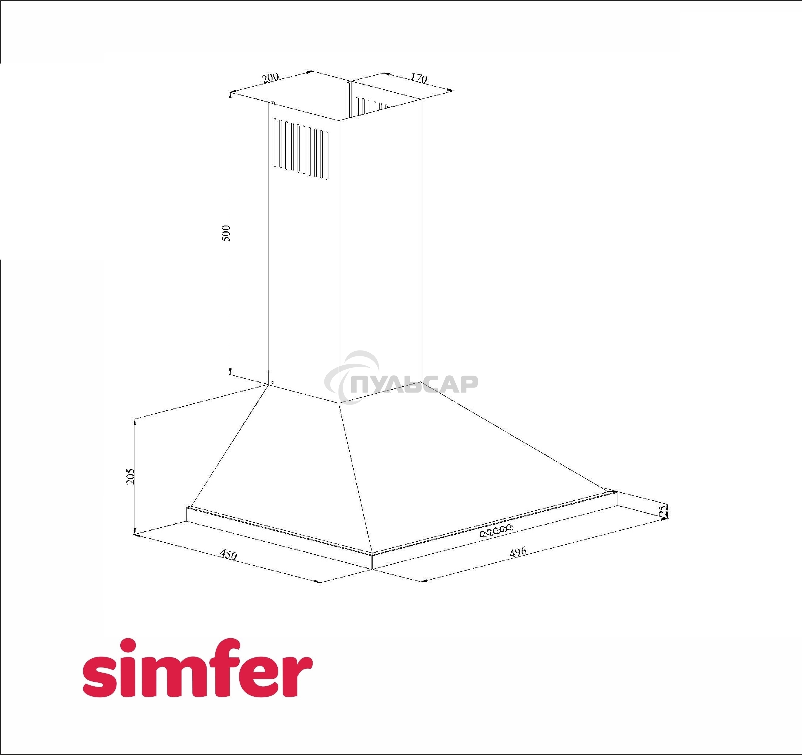 Вытяжка каминная Simfer 8563SM черный, 50 см, 550 м³/ч, 55 дБ