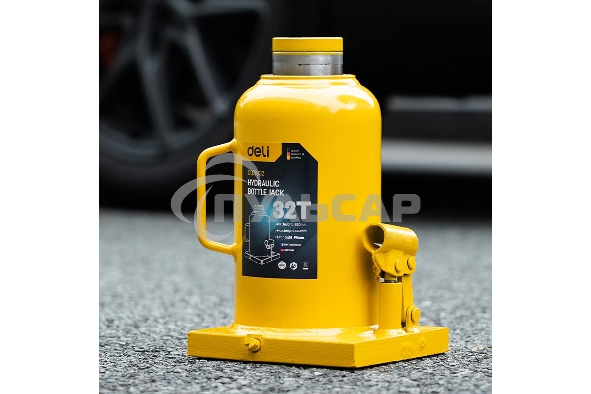 Домкрат бутылочный гидравлический Deli DQ71032 макс.грузоподъемность 32 т