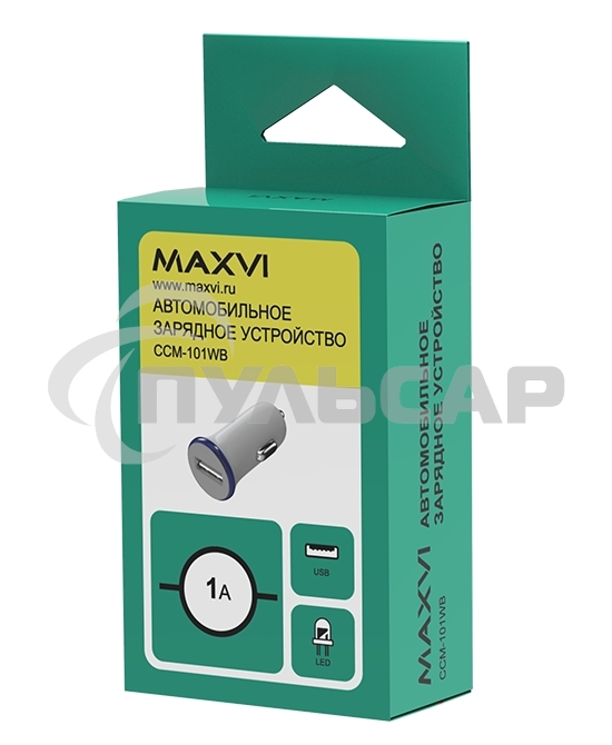 Автомобильное зарядное устройство Maxvi CCM-101WB USB 1А бело-синий