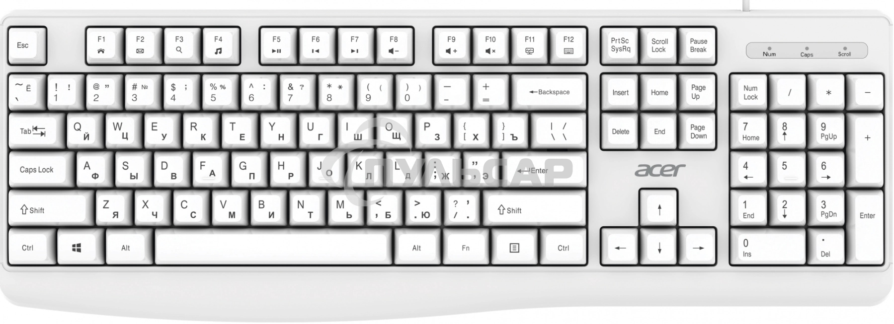 Клавиатура проводная Acer OKW301 (ZL.KBDCC.01B), USB, белый