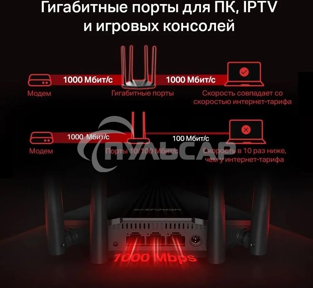 Wi-Fi роутер MERCUSYS MR30G, Wi-Fi 5, AC1200, 2.4/5ГГц, 2 LAN, черный